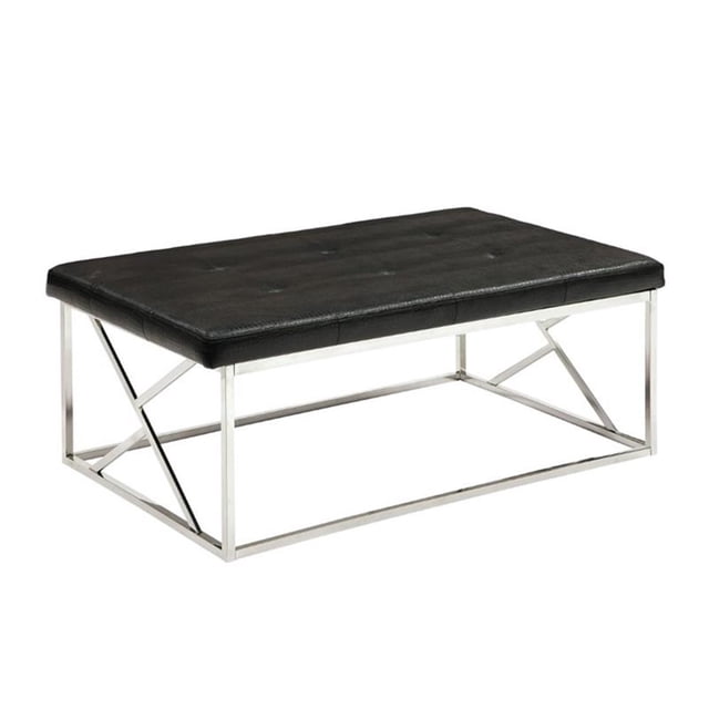 Bowery Hill Contemporary Faux Leather Tufted Bench in Black Finish