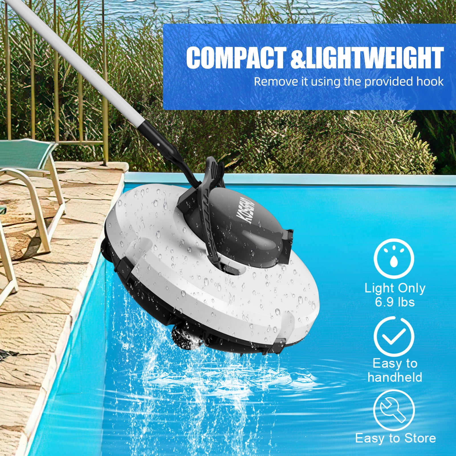 Dcenta Cordless Robotic Pool Cleaner, 120Mins Automatic Swimming Pool Vacuum Cleaner with Dual-Motor for Above Ground In-Ground Swimming Pool Up to 538 Sq. White