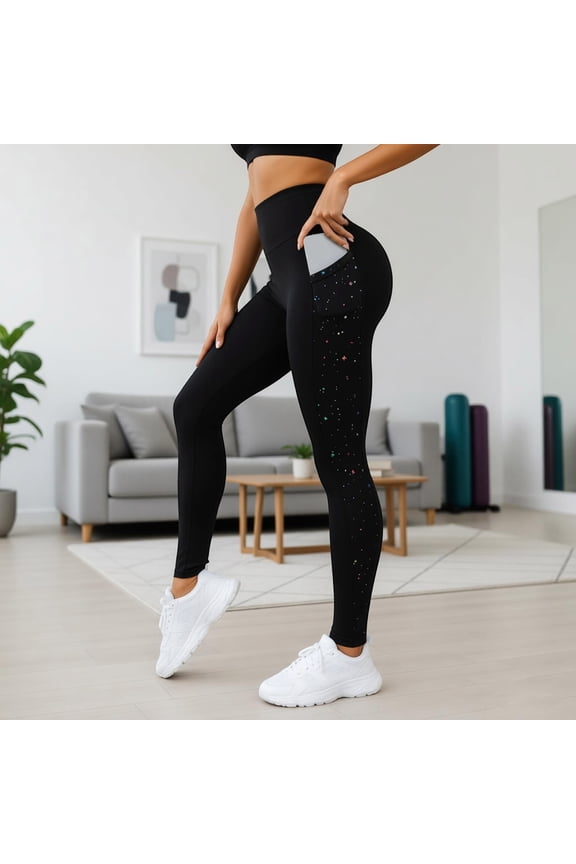 Women's High-Waisted Yoga Pants -Lifting Tummy Control Design Tapered Legs with Dual Side Pockets Stretch Squat-Proof Fitness Workout Leggings Black L