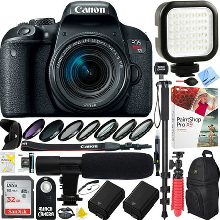 Canon EOS Rebel T7i Digital SLR Camera with EF-S 18-55mm IS STM Lens (1894C002) with 32GB Dual Battery & Shotgun Mic Pro Mobile Video