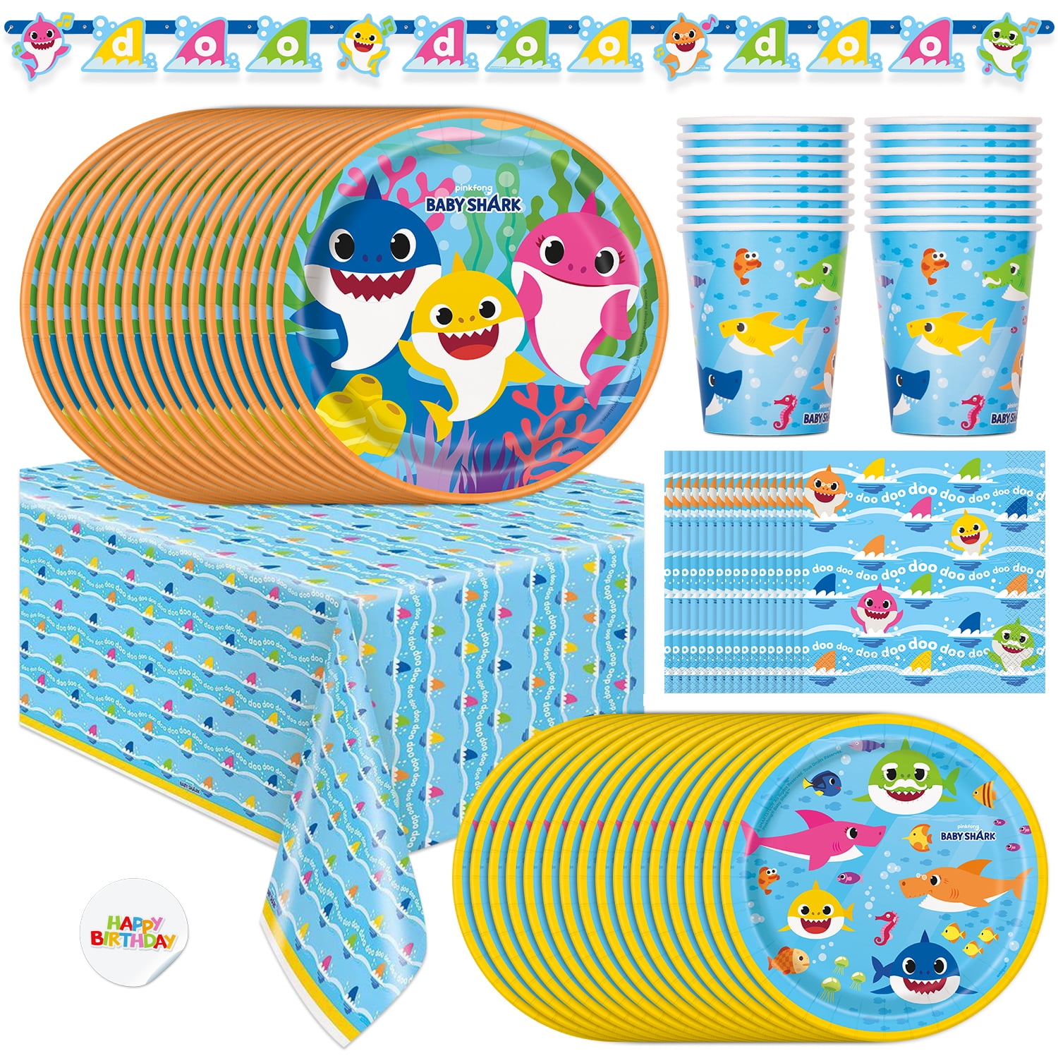 Cute Shark Family Happy Birthday Banners for Kids Baby Shark Theme Birthday Party,17 Flags 