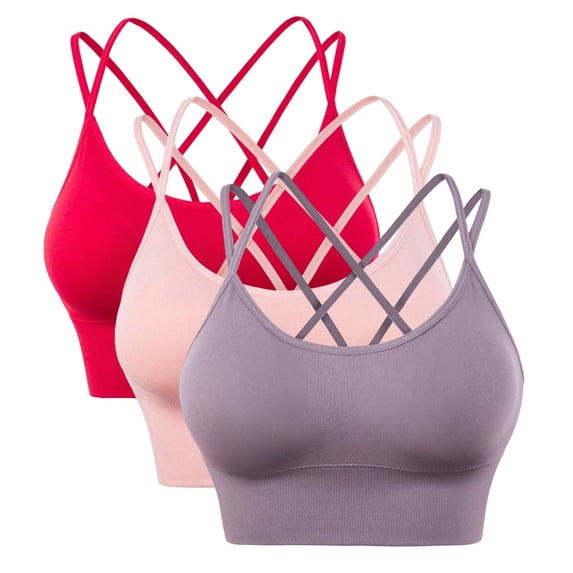 Valcatch Plus Size Womens Sports Bras Cross Back Padded Wirefree Comfort Workout Bras for Yoga Fitness 3 Pack