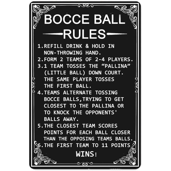 Tin Sign-Bocce Tin Sign - Bocce Ball Rules. Scoring Rules Decor for Men. 8x12 Inch