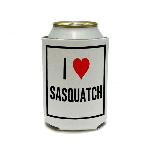 I Love Heart Sasquatch Can Cooler Drink Insulator Beverage Insulated Holder
