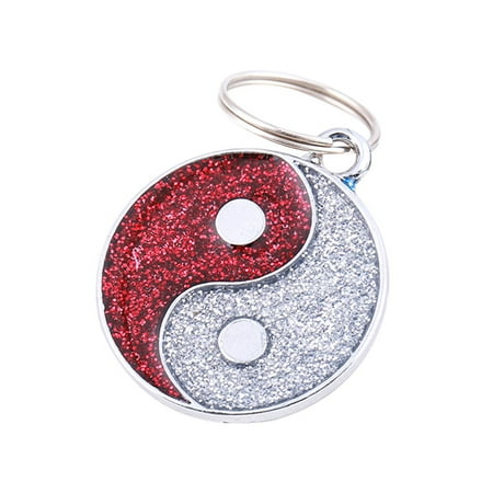 OutmaxHome Tai Chi Pattern Pet ID Tag  Diamond Dog Name Tag Necklace  Metal Engravable Pet Jewelry