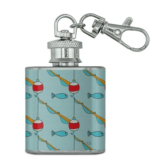 The Mesmerizing Fishing Bobber Pattern Stainless Steel 1oz Mini Flask Key Chain