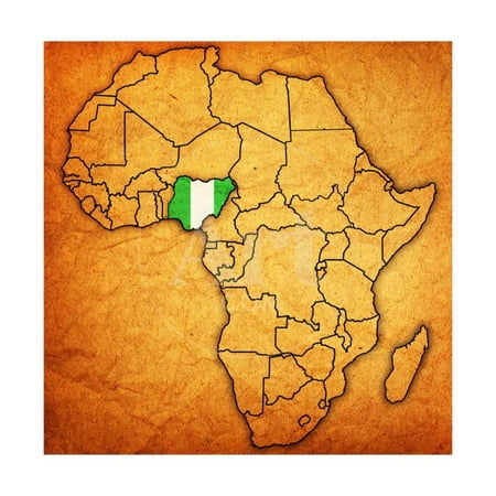 Nigeria on Actual Map of Africa Print Wall Art By