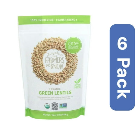 One Degree Organic Green Lentils 16 oz (Pack Of 6)