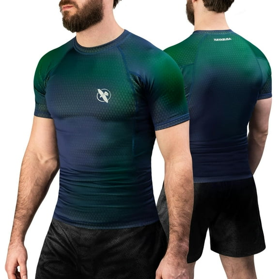 Hayabusa Fusion Short Sleeve Rash Guard - Blue/Green, Large