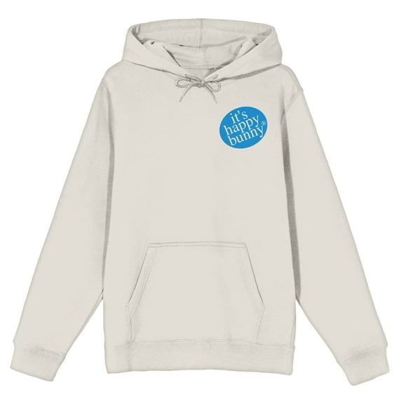 It's Happy Bunny Be Happy Don't Listen Long Sleeve Sand Adult Hooded Sweatshirt-Medium