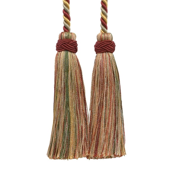 Imperial Collection Double Tassel Curtain and Drapery Tieback / Holdback, 4" Tassel (10cm), 26" Spread (66cm) # ICT, Cherry Grove Beige #4770 (Golden Beige, Rust Red, Olive Green) Sold Individually
