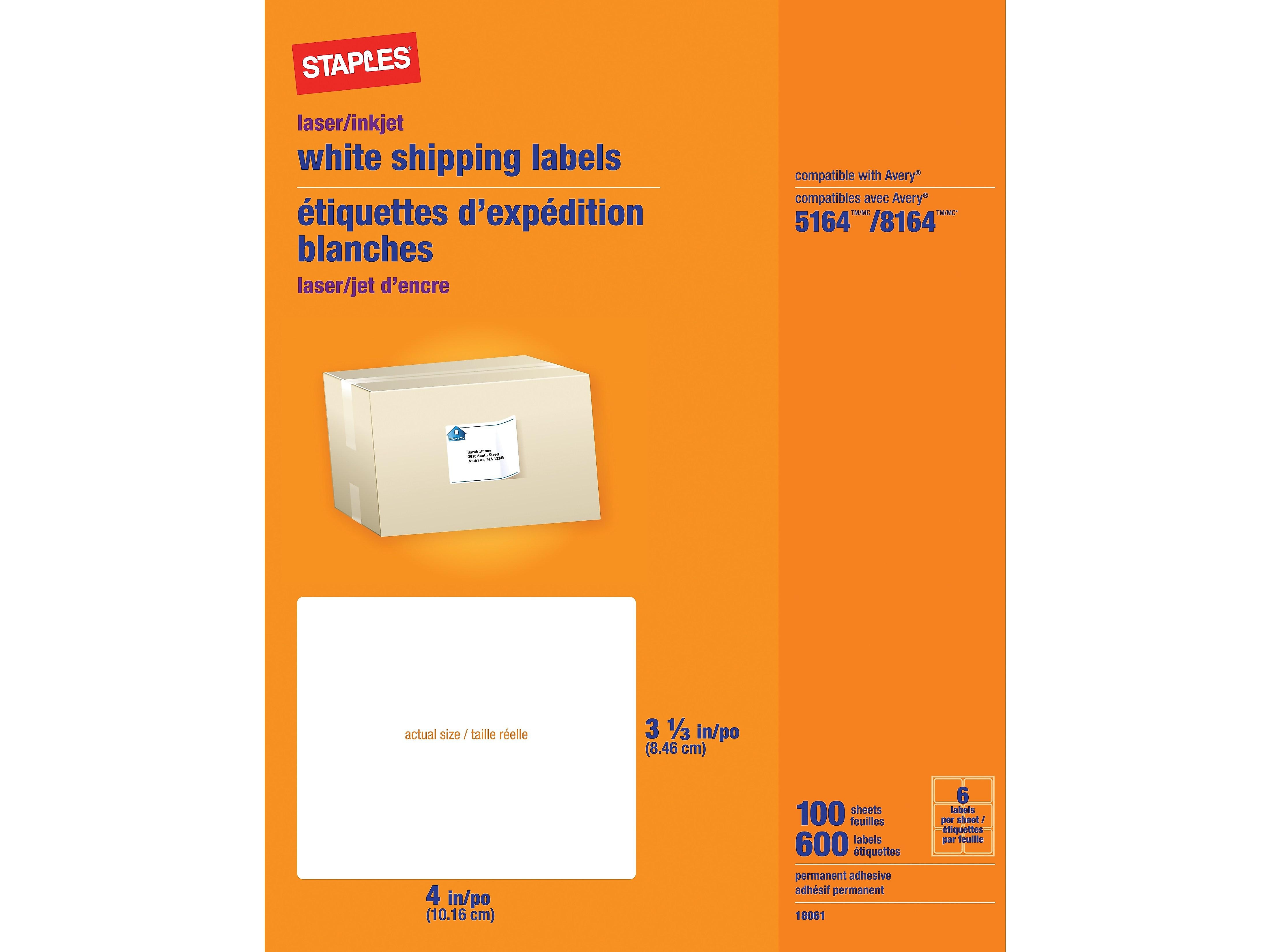 Staples Laser Inkjet Shipping Labels 3 1 3 X 4 White 6 Labels Sheet 479876 Walmart Com Staples Laser Inkjet Shipping Labels 3 1 3 X 4 White 6 Labels Sheet 479876 Walmart Com