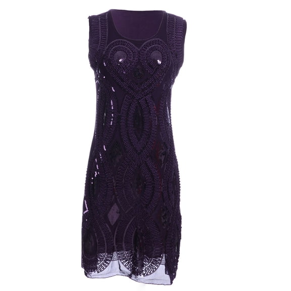 Womens Floral Sequin Art Deco Sleeveless 1920s Flapper Inspired Dress