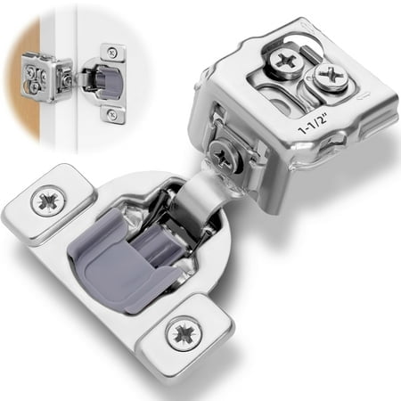 Decobasics 100 Pack 1-1/2"" Overlay Soft Close Cabinet Hinges For Kitchen Cabinets -Satin Nickel Self Closing Kitchen Cabinet Hinges Concealed With Built-In Soft Close Hinge Damper -3 Way Adjustabilit