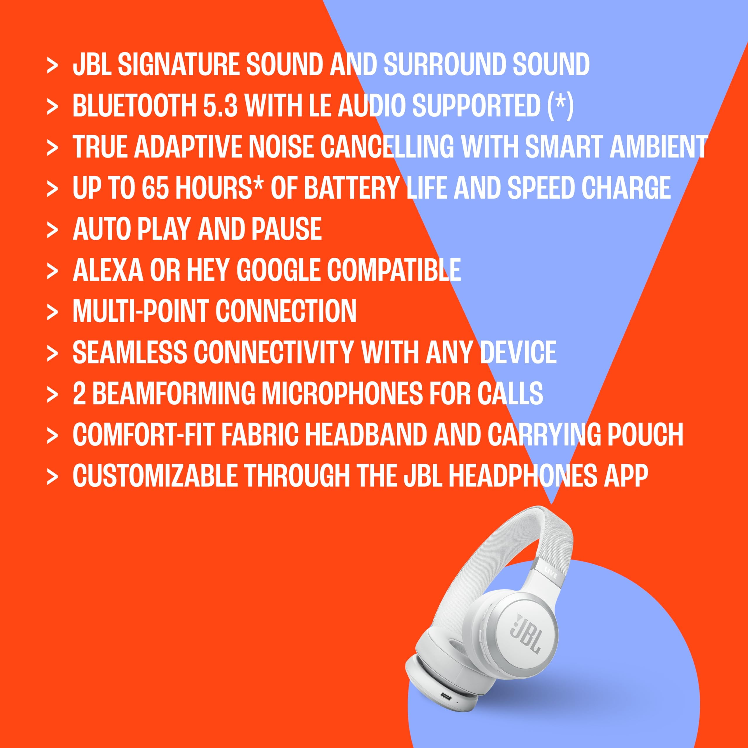 Open Box JBL JBLLIVE670NCBLKAM Wireless On-Ear Headphones with True Adaptive Noise Cancelling - Black