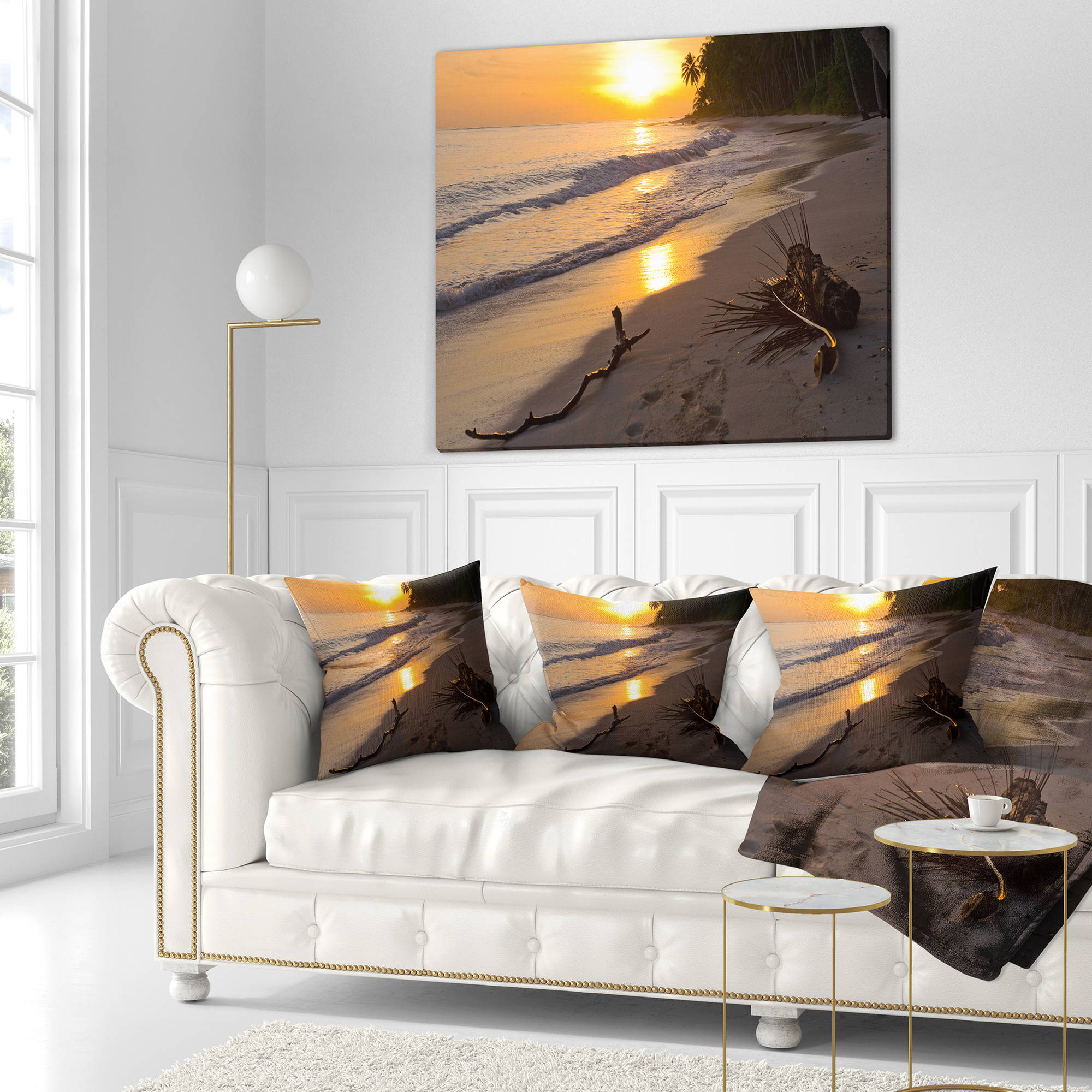 Designart Palm Trees on Background at Sunset - Seascape Throw Pillow - 18x18