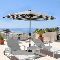 Lacoo 9' Patio Umbrella Outdoor Market Table Umbrella with Push Button Tilt, 8 Sturdy Ribs(Black and White)