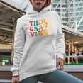 thumbnail image 2 of Third Grade Vibes, Quote for Elementary School Teachers, Groovy Retro Wavy Text Merch Gift, White Hooded Sweatshirt or Hoodie, Small, 2 of 5