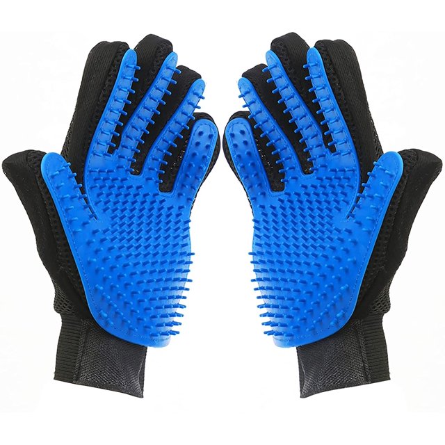 Guantes de masaje y aseo para perros y gatos, guantes de goma para limpiar el pelo de mascotas (par azul) Rojo Verde RV1016-0124066FYD