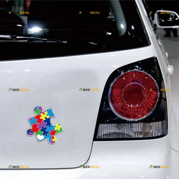 Puzzle Piece Autism Awareness Autistic Heart Car Magnet Sticker Magnetic Decal - 2 Pack Reflective 4" 5" - for Truck Door Fridge Reusable Waterproof