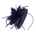 thumbnail image 6 of NMMUED Formal Fascinator Hats Women Church Dress Hat with Feathers Mesh Netting Wedding Guest Garden Party Tea Party Elegant Headpiece Navy, 6 of 9