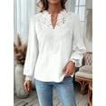 thumbnail image 4 of Womens Tops V Neck Boho Long Sleeve Shirts Dot Chiffon Blouses Flowy Lace Crochet Clothing Casual Trendy Tunic White S, 4 of 7