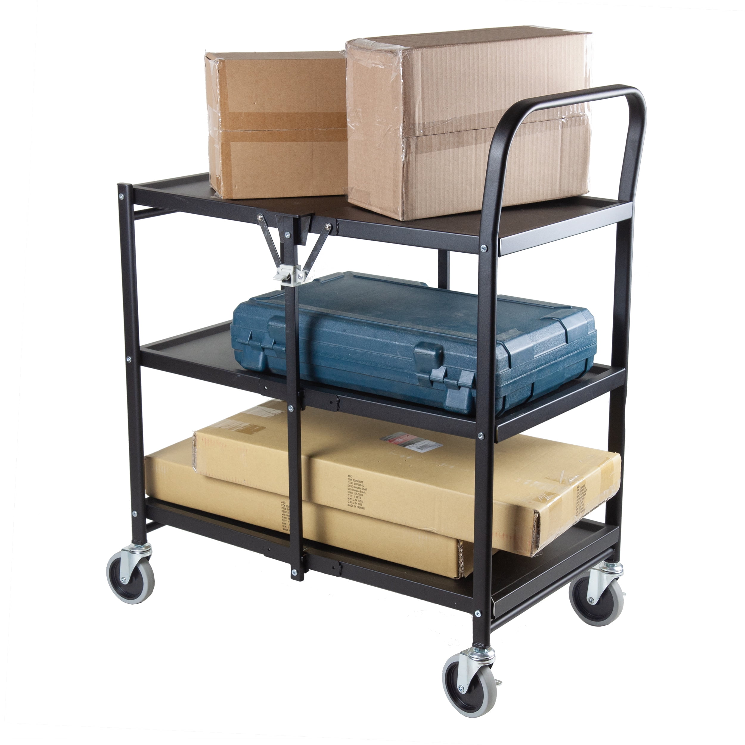 Collapsible 3 Tier Rolling Utility Storage Cart Solid