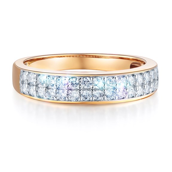 Wellingsale Ladies Solid 14k Yellow Gold Polished CZ Cubic Zirconia Pave Wedding Band - Size 9