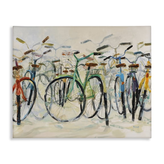 Stupell Industries Group of Bicycles Transportation Painting Wrapped Canvas Canvas Art Print Wall Art, 20 x 16