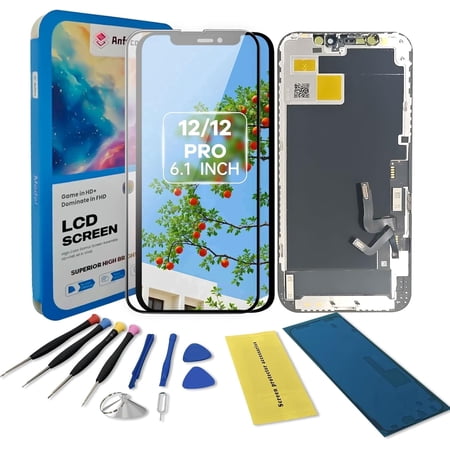 for iPhone 12/12 Pro Screen Replacement kit,6.1" LCD Display 3D Touch Digitizer Assembly with Repair Tools, Screen Protector, Frame Adhesive (Model A2172,A2402,A2403,A2404,A2341,A2406,A2407,A2408)