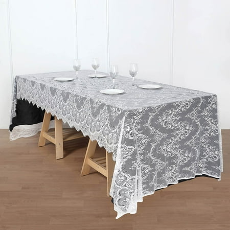 

Efavormart 120 x60 White Premium Lace Rectangle Tablecloth Vintage Rustic Decor With Scalloped Frill Edges