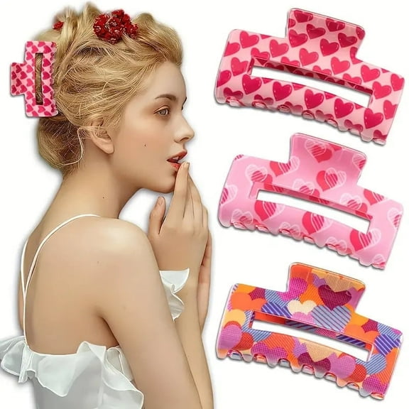 HEIKAFEI 3 Pc Claw Clips, Adult Cute Print Glossy Christmas Hair Accessories, 3 ct
