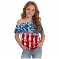 thumbnail image 6 of YUANxueke 4th of July Outfit Tops for Girls Short Sleeve Off the Shoulder Printed T-Shirt Summer Fashion USA Shirt for 5-14 Years, 6 of 8