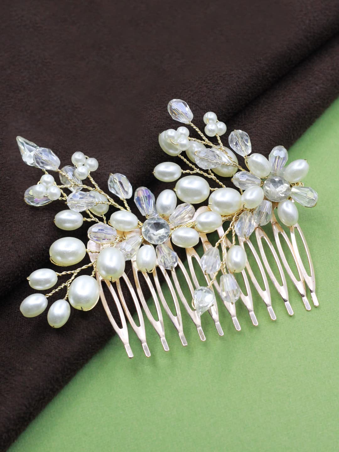 Radhna Delicate Bloom Rose Pearl Comb Pin | Pearl Clip For Women & Girls | Rose Gold