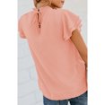 thumbnail image 3 of Camisa de gasa fluida con cuello redondo para mujer, ribete con volantes, manga corta, estampado de puntos, camiseta holgada, 3 of 5