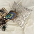thumbnail image 3 of Ivory Accent Pillows, Peacock Feather Sequins and Beaded Pillows Cover, 14x14 inch (35x35 cm) Decorative Pillow Cover, Silk Pillows Cover Couch, Floral Art Deco, Birds - Peacock Beauty, 3 of 12