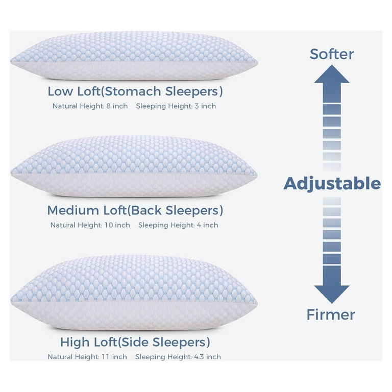 Cooling Bed Pillows for Sleeping 2 Pack Shredded Memory Foam Adjustable  Pillows Standard Size Set of 2 for Side Back Sleepers - Luxury Extra Comfy  Gel