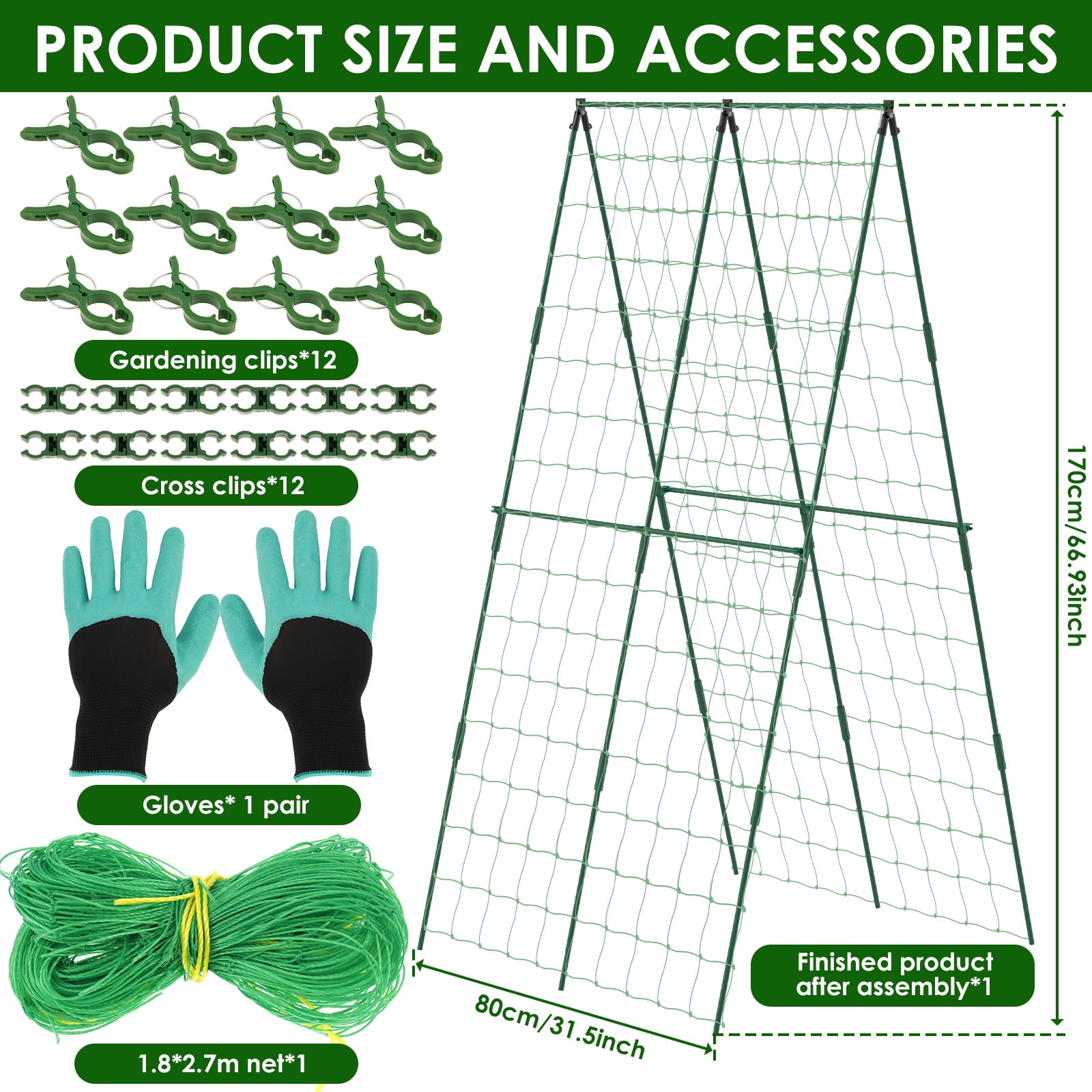 Sutowe Cucumber Trellis for Raised Beds Adjustable Size A Frame Garden Trellis with Climbing Net Garden Supplies for Climbing Plant Outdoors