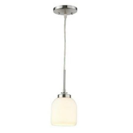 

World Imports 1-Light Brushed Nickel Mini Pendant w/ White Frosted Glass Shade