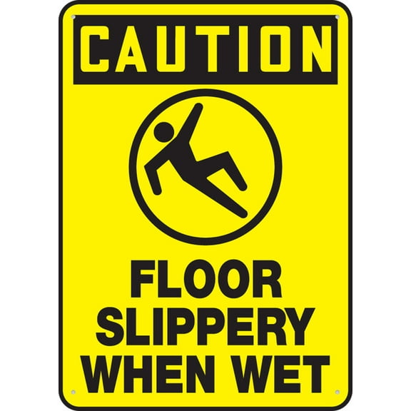 Caution Safety Sign Floor Slippery When Wet 12 X 8 Inch Metal Sign, Rustproof Aluminum, Multicolor