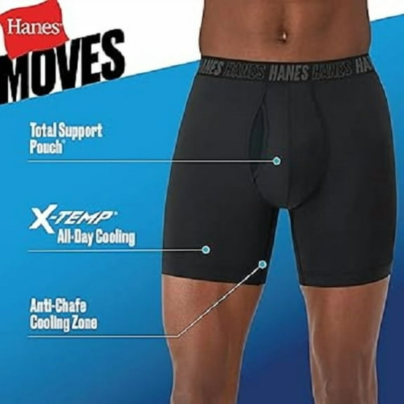 Hanes® Moves X-Temp® Men's 3-Pack Boxer Briefs "Total Support Pouch & 6" Inseam"  Black Size "S"