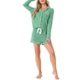 thumbnail image 2 of Conjuntos de lounge para mujeres INSPIRE CHIC, blusa de manga larga con cuello de muesca y botones, pantalones cortos, pijamas de 2 piezas con bolsillos, 2XL verde, 2 of 6