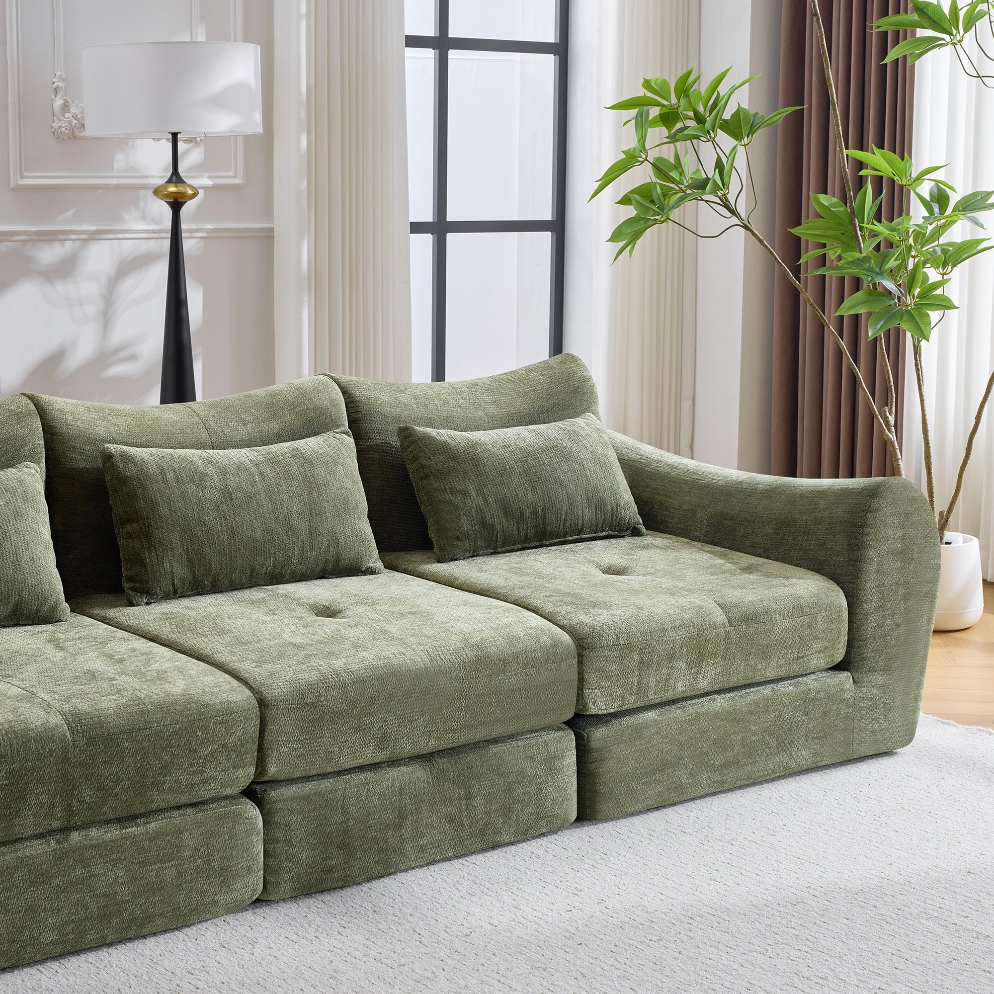 Gewnee Folding Sofa Bed,Modular Convertible Couch with Pillows,Pull Out Floor Couch,Chenille Boneless Futon Bed for Living Room,Bedroom.Green