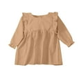 thumbnail image 2 of Little Girls Cotton Linen Dresses 2-8 Years Toddlers Kids Cute Long Sleeve Crewneck Solid Color Ruffle Pullover Peplum Dress, 2 of 3