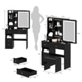 thumbnail image 7 of Left Drawer Vanity Desk with Extra Large Touch Control Sliding LED Mirror and 2 AC + 2 USB Socket, Modern Wood Makeup Table Dressing Table with Upholstered Stool, 7 of 7