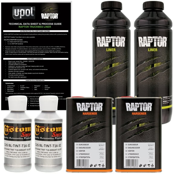 Raptor Bright Silver Urethane Spray-On Truck Bed Liner Texture Coating, 2 Liters