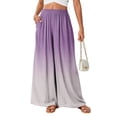 thumbnail image 3 of Gradient Ombre Wide Leg Pants for Women, High Waist Flowy Palazzo Trousers - Boho Summer Beach Vacation Bottoms Purple XL, 3 of 7