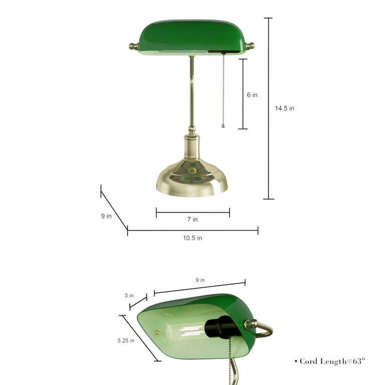 Retro Traditional Style Bankers Lamp Table lamp, Green Glass