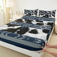 thumbnail image 3 of jejeloiu Vintage Cattle Hide Bed Sheets,Retro Geometric Rhombus King Sheets,Blue Stripes Lines Sheet Set For Teens,Super Cozy Room Decor,4-Piece, 3 of 7