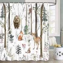 YUNRUN Rustic Lodge Bear and Deer Shower Curtain, 70” x 70”